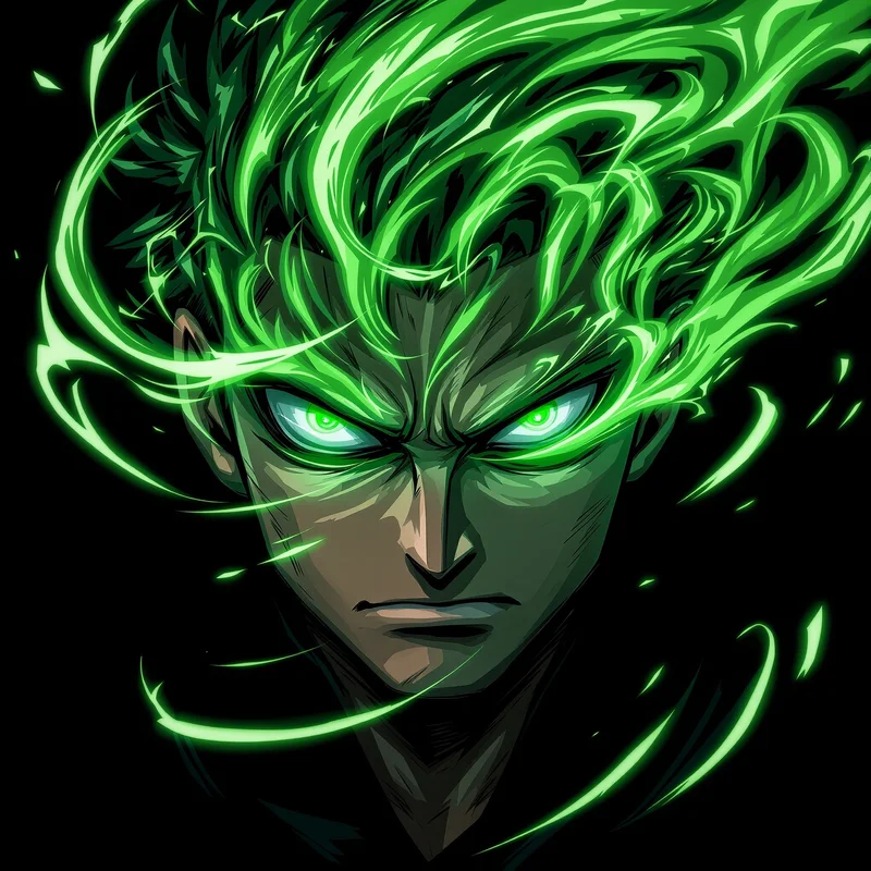 Zoro PFP avatar with dark green overdrive energy and face focus