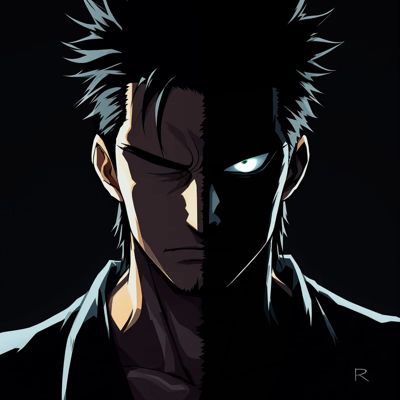 Zoro anime avatar with split light and shadow face design