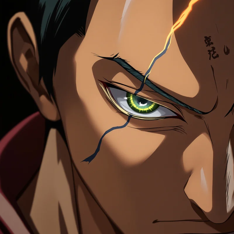 Zoro PFP avatar with green eye and dark void control