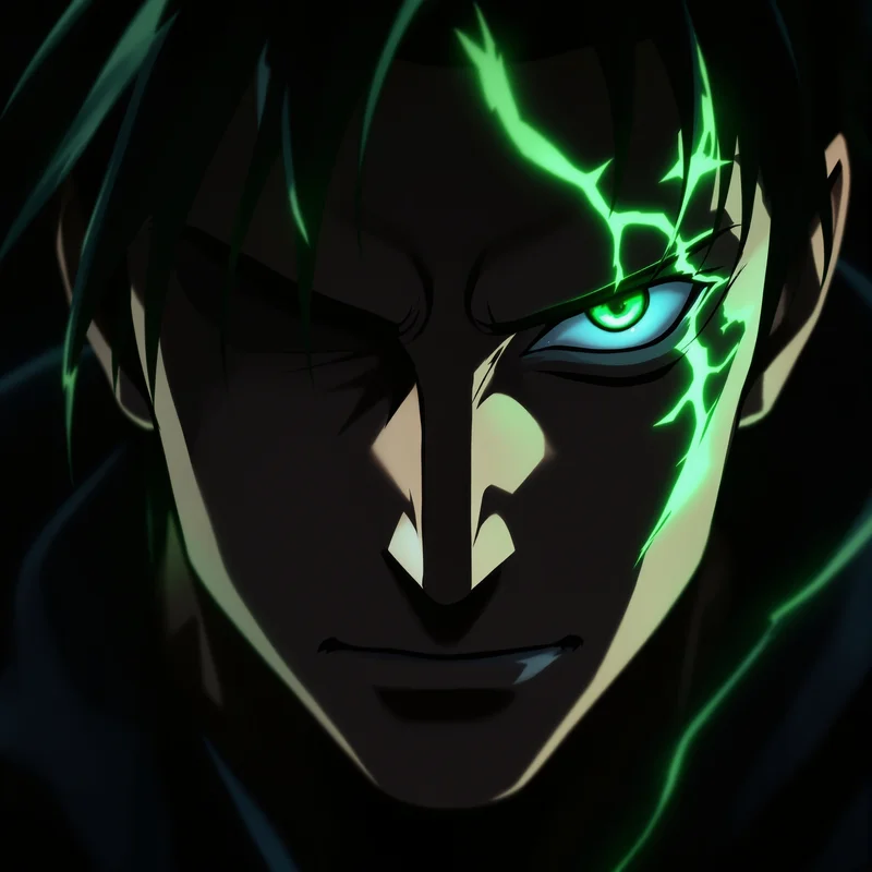 Zoro anime PFP avatar with one eye focus and shadow lighting