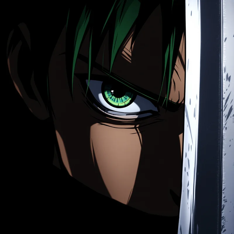 Zoro anime avatar with blade shadow and one eye focus