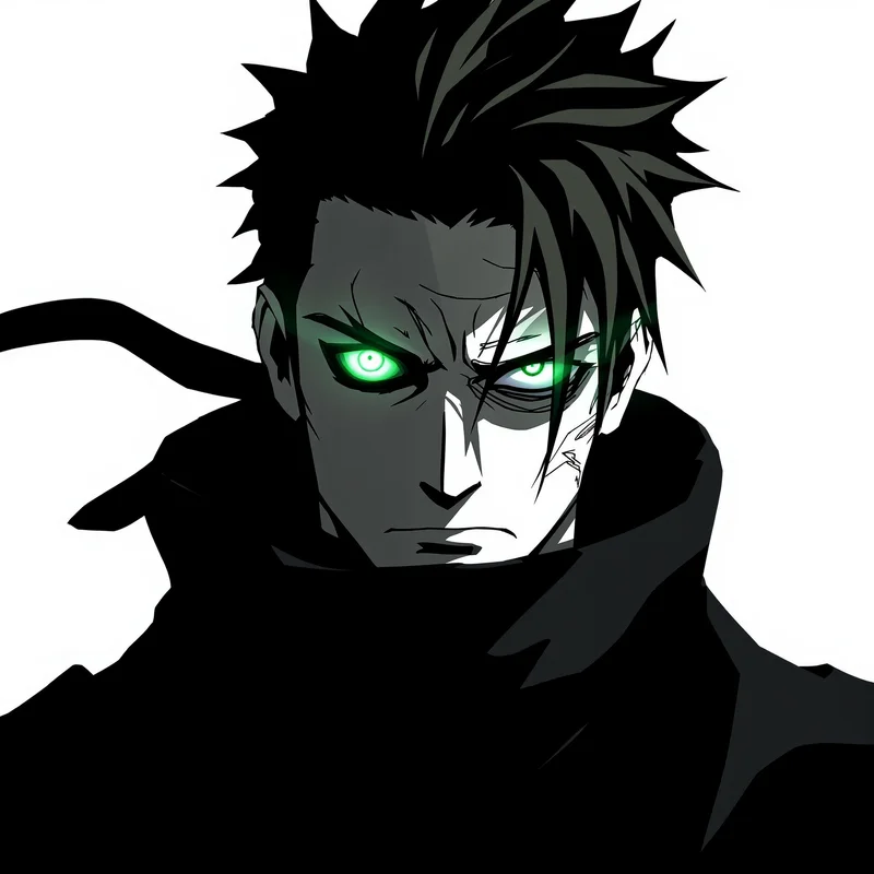 Zoro anime avatar with half face shadow and glowing eye
