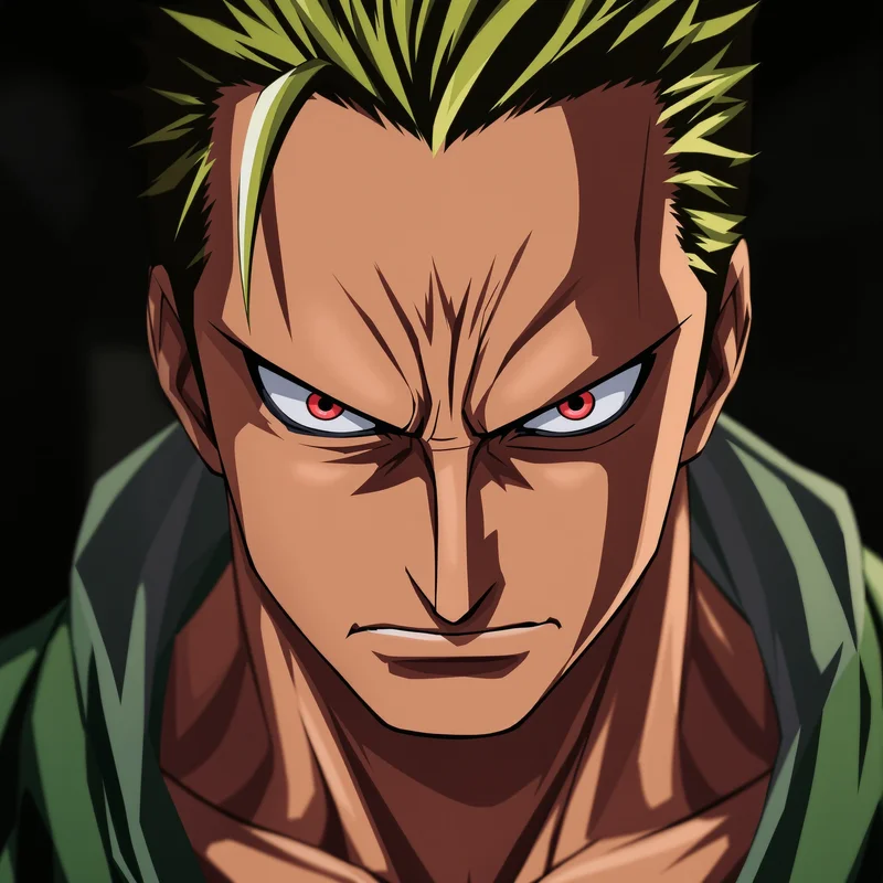 Zoro anime avatar with silent execution mood and focused eyes