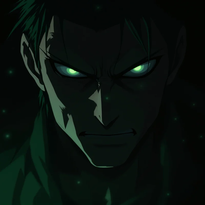 Zoro anime avatar with silent rage expression and dark lighting