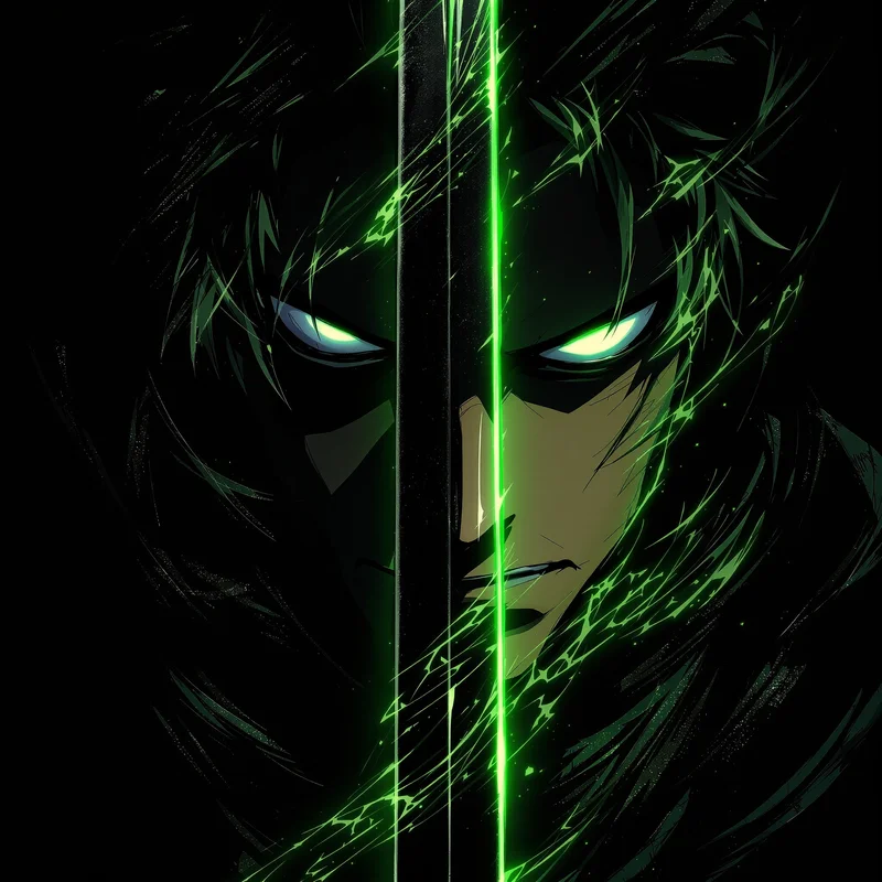 Zoro anime avatar with swordsman void frame and sharp contrast