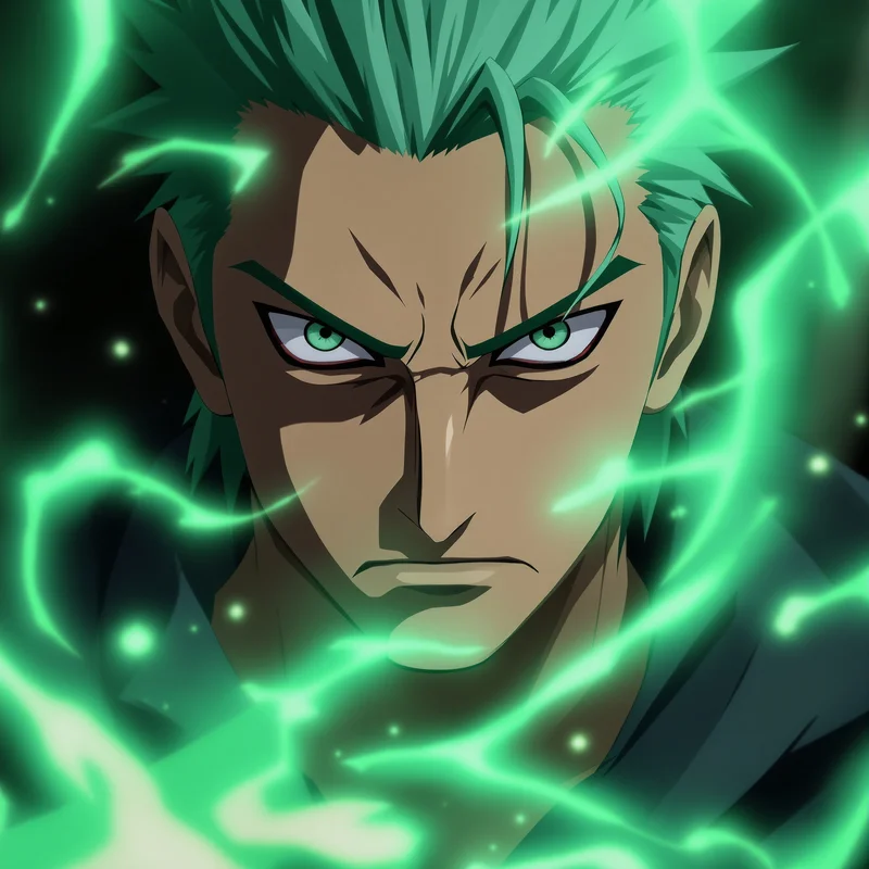 Zoro anime avatar with three sword spirit energy