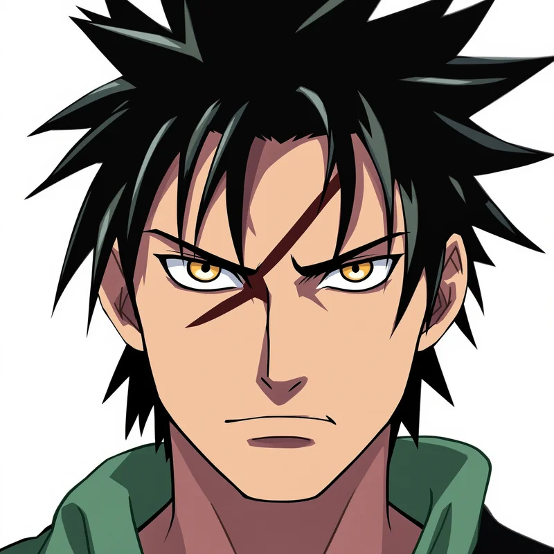 Zoro anime avatar portrait with scar focus and clean contrast